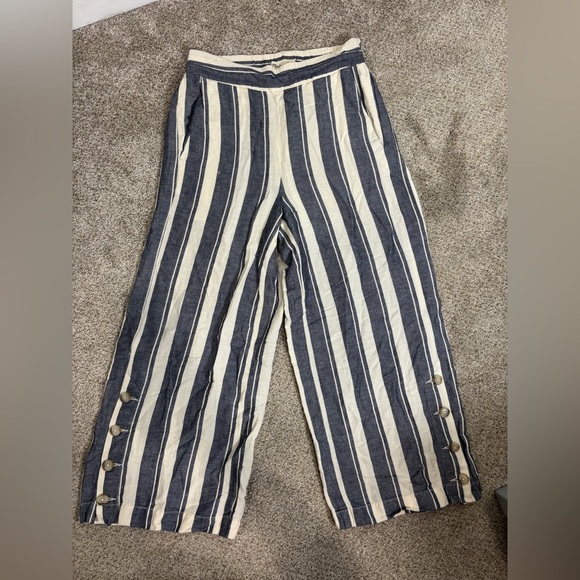 Madewell Linen Blend Side-Button Huston Pull-On Crop Pants in Indigo Stripe XS - Picture 14 of 15